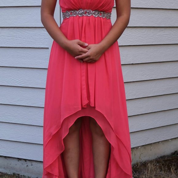 Coral High Low Homecoming/Prom Dress - Picture 2 of 8